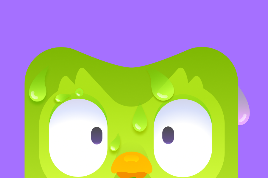 Illustration of Duo, eyes wide and covered in sweat, looking panicked