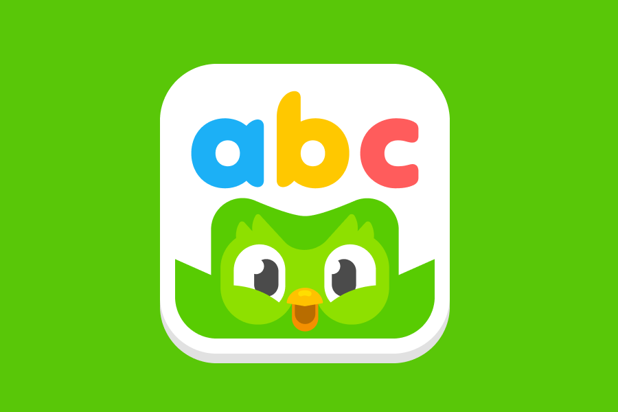 Illustration of the logo for Duolingo ABC: Duo the owl smiling below the letters A, B, and C