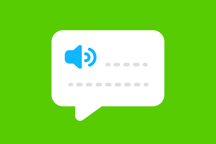 Illustration of an audio button and speech bubble without text