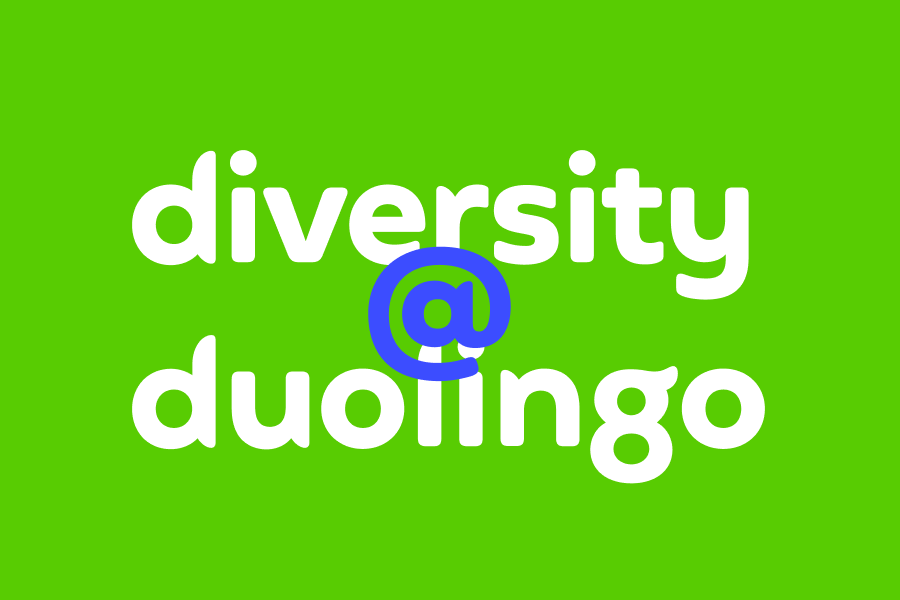 The words "diversity at duolingo" on a green background