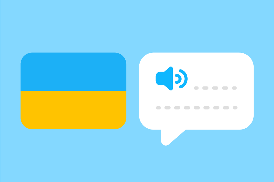 Illustration of the Ukrainian flag next to a speech bubble