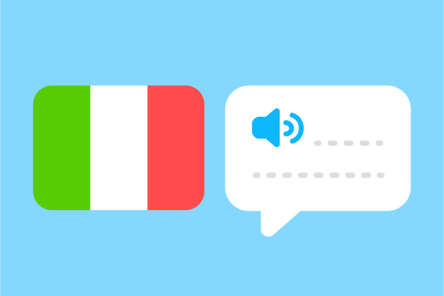Illustration of the Italian flag next to a speech bubble