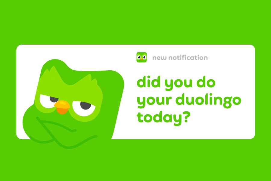 Illustration of Duo the owl with his arms folded and looking serious, next to the question "Did you do your Duolingo today?"