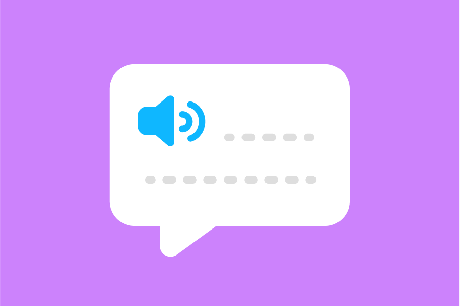 Illustration of a speech bubble with an audio button on a purple background