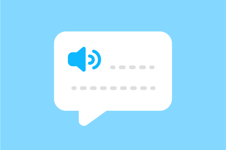 Illustration of a speech bubble with an audio button on a light blue background