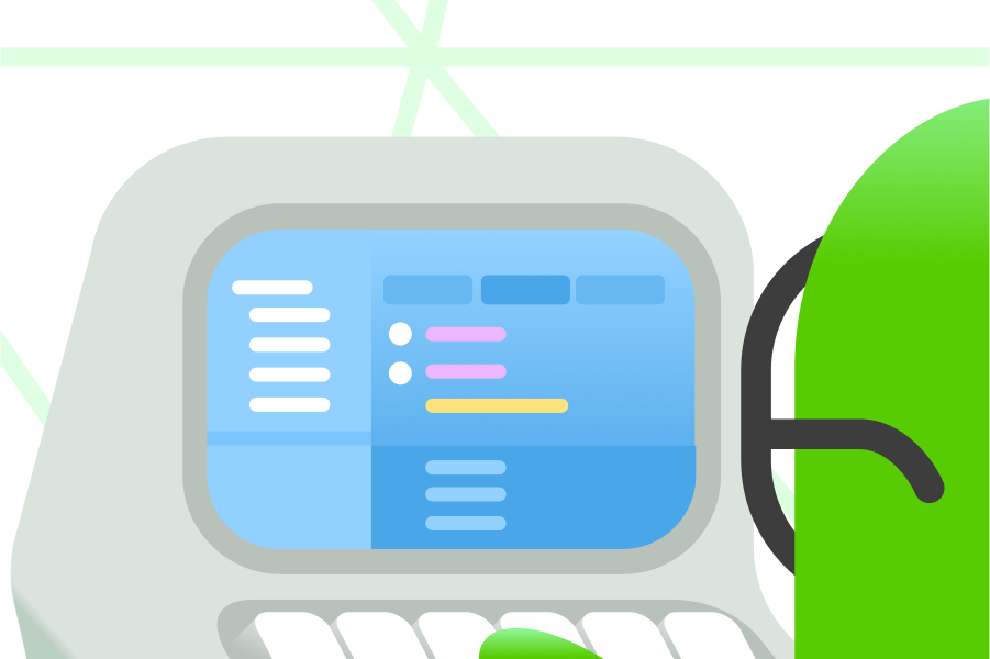 Illustration of Duo the owl sitting at a computer typing code