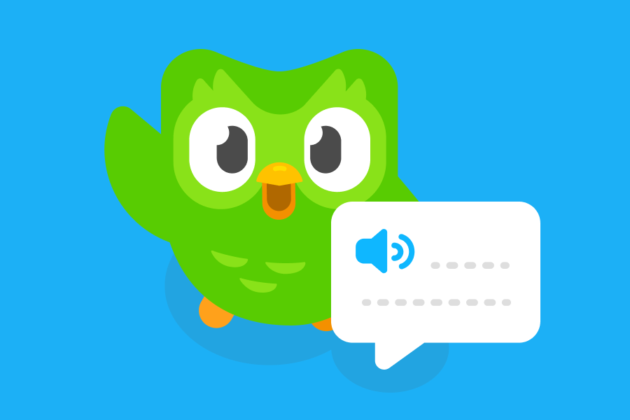 Illustration of Duo the owl looking up and waving, next to a speech bubble