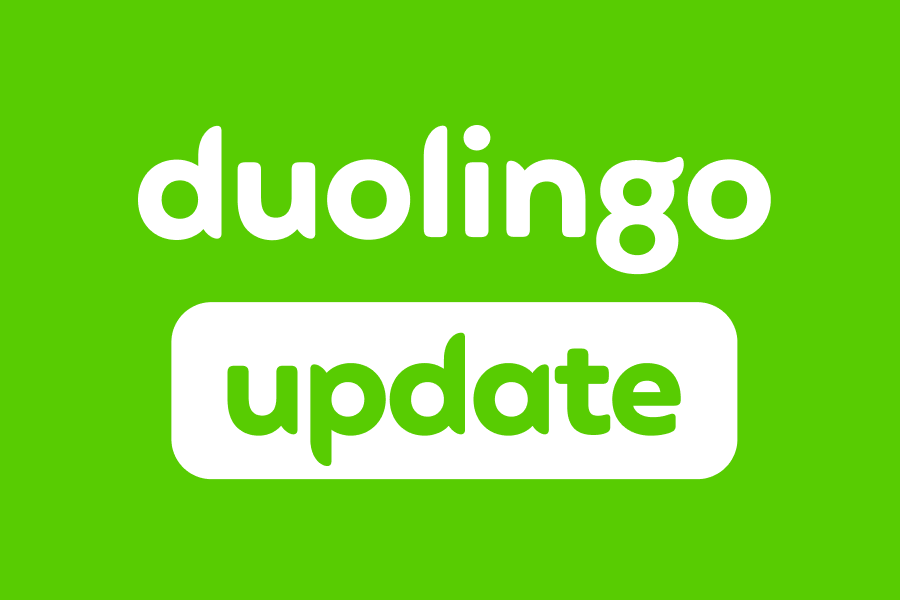 A green image with the words "Duolingo update" in white