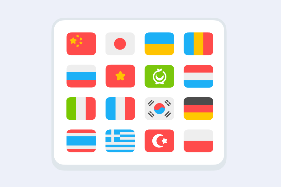 Illustration of a 4 by 4 grid with flags from countries around the world