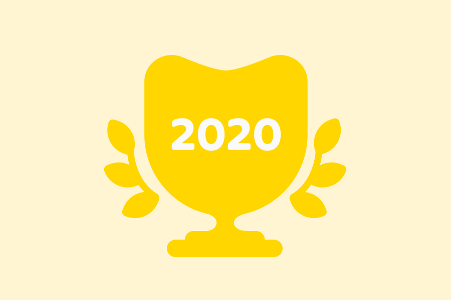 Illustration of a gold owl-shaped trophy with laurel leaves and the year "2020" written on the trophy