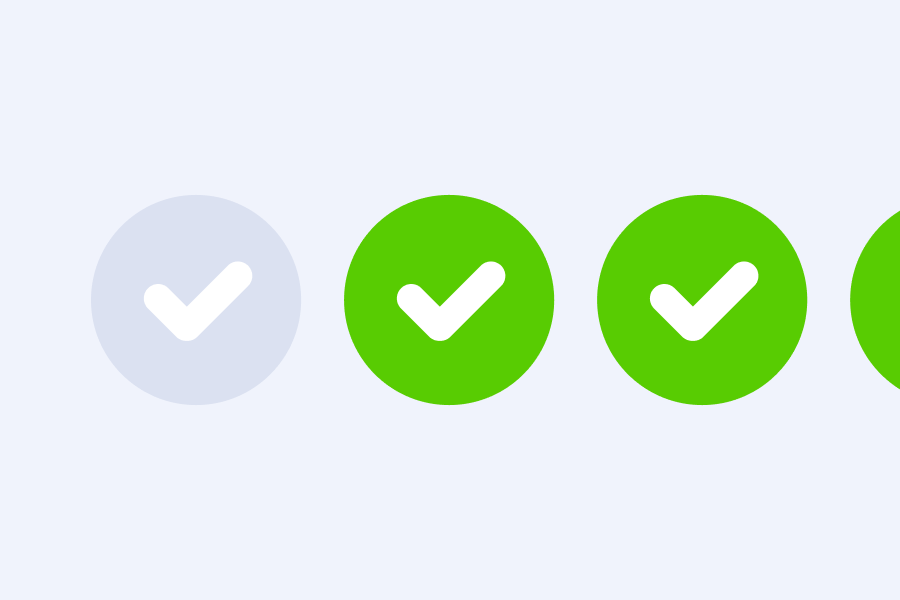 Illustration of a gray check mark followed by a sequence of green check marks