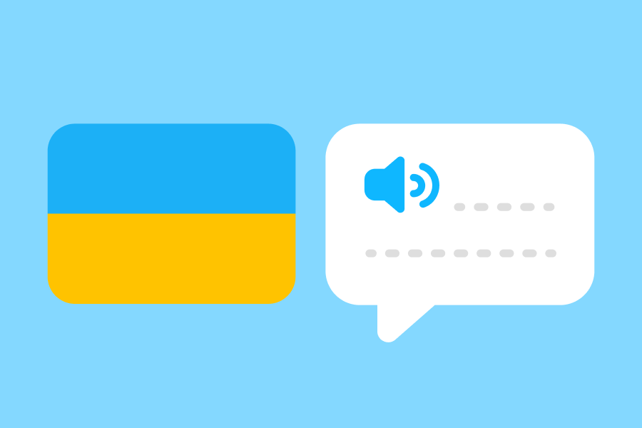 Illustration of the Ukrainian flag next to a speech bubble