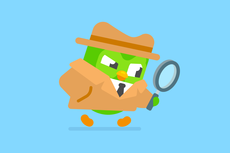 Illustration of Duo the owl dressed as a detective and looking down through a magnifying glass