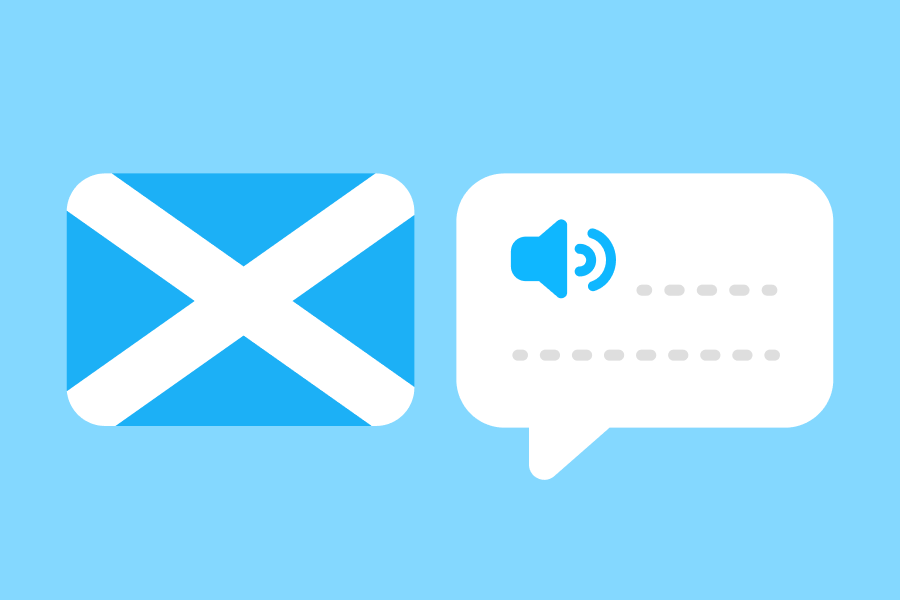 Illustration of the flag of Scotland next to a speech bubble