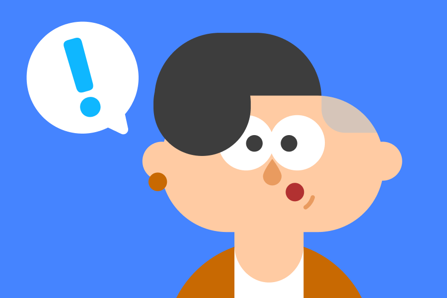 Illustration of Lin looking surprised, next to a speech bubble with an exclamation mark
