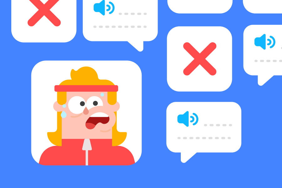 Illustration of Eddy looking panicked next to several speech bubbles and big red Xs