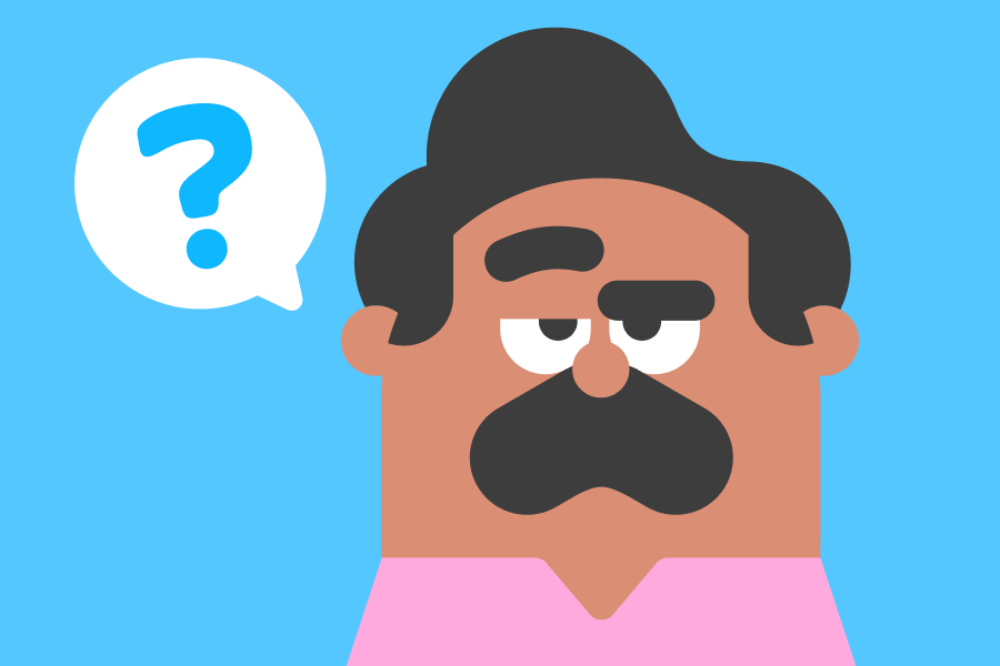 Illustration of Oscar looking intrigued next to a speech bubble with a question mark