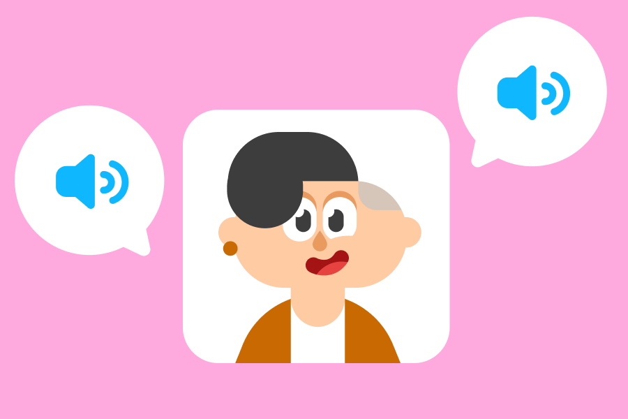 Illustration of Lin smiling with speech bubbles on either side of her