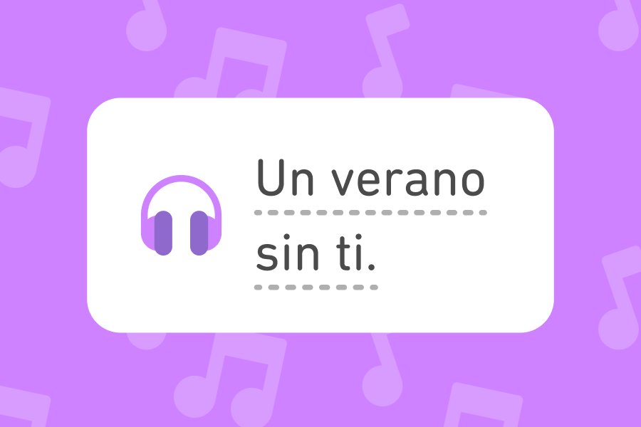 Ilustración de una burbuja de diálogo con la frase en español "Un verano sin ti", título de uno de los álbumes de Bad Bunny.