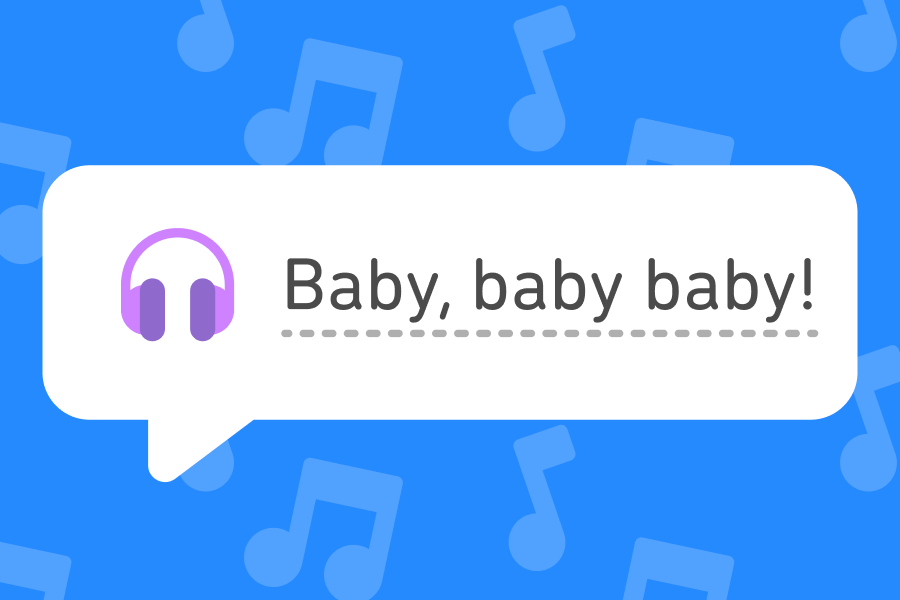 ジャスティン・ビーバーの曲の歌詞のイラスト。英語で「Baby, baby, baby」と書かれている。