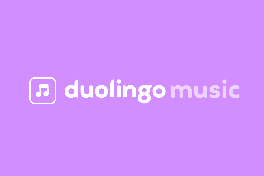 Ilustración de una nota musical junto a la frase "Duolingo Music".