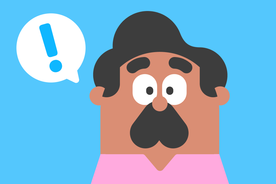 Illustration of Oscar looking surprised next to a speech bubble with an exclamation mark