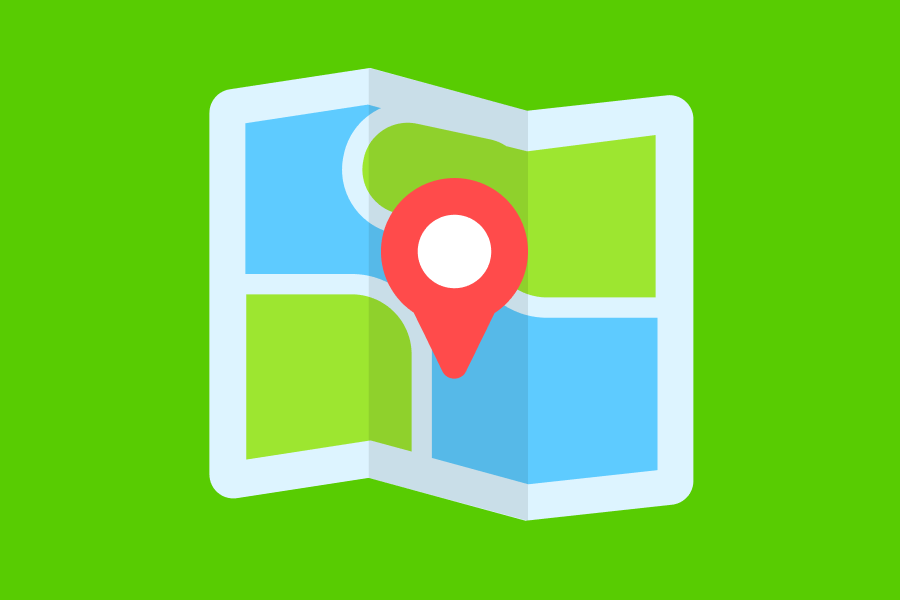 Illustration of a map with a location pin at the center