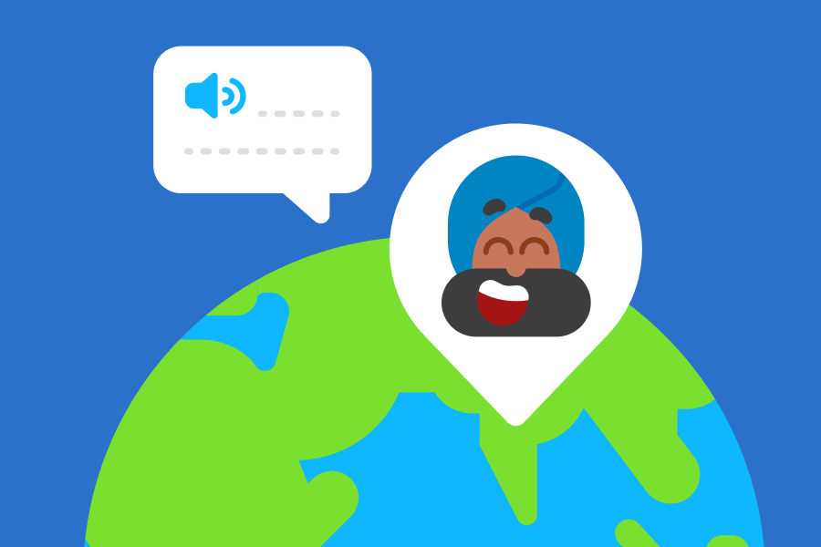 Illustration of planet Earth with a picture of Vikram and a speech bubble over India