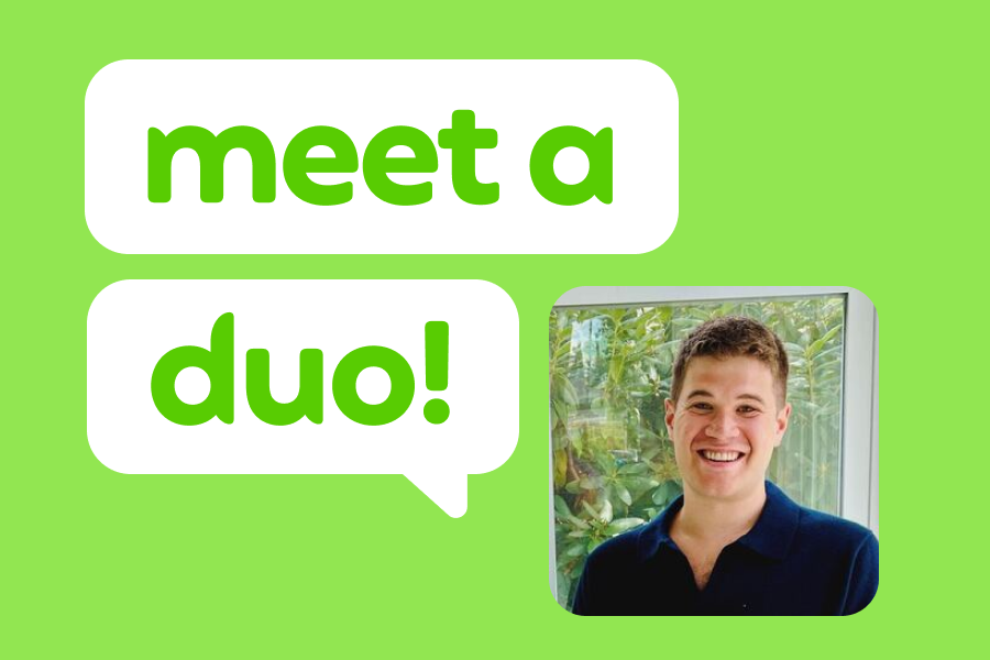 Headshot of Matt Brandman, smiling, with speech bubbles that read "meet a Duo!"