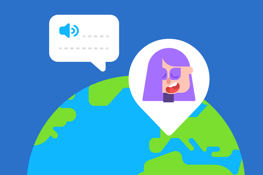 Illustration of planet Earth with a speech bubble and avatar of Lily over southern France