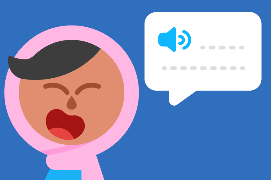 Ilustración de Zari sonriendo alegremente junto a una burbuja de diálogo