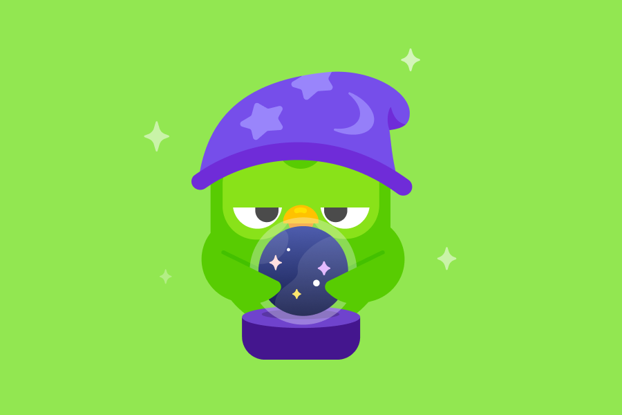 Ilustración de Duo vestido como un hechicero, con una bola de cristal