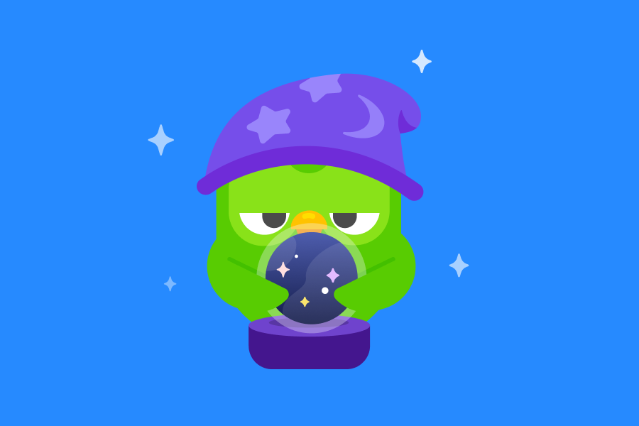 Ilustración de Duo vestido como un hechicero, con una bola de cristal