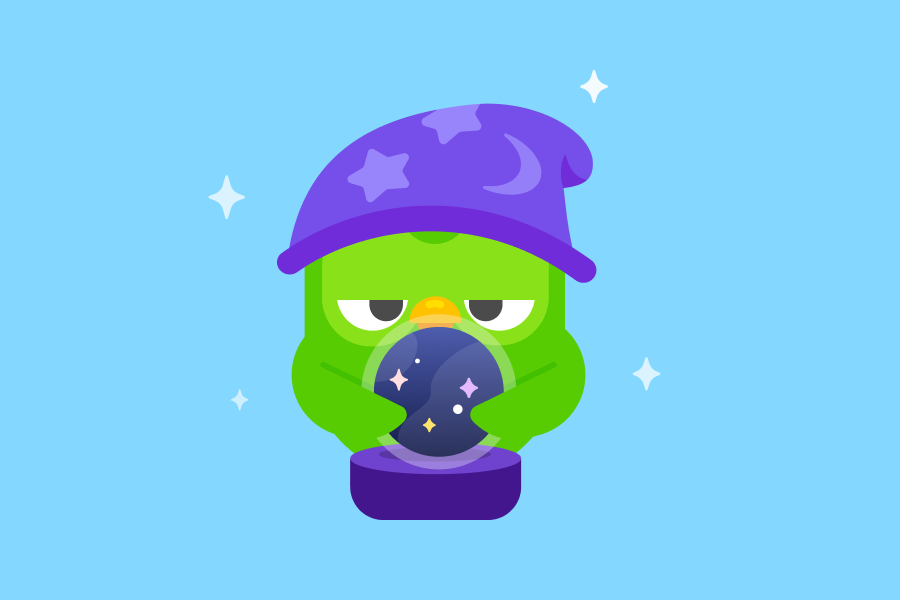 Ilustración de Duo vestido como un hechicero, con una bola de cristal