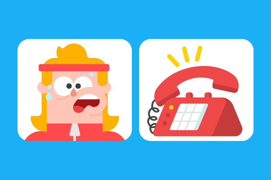 Illustration of Eddy sweating in panic next to a ringing telephone