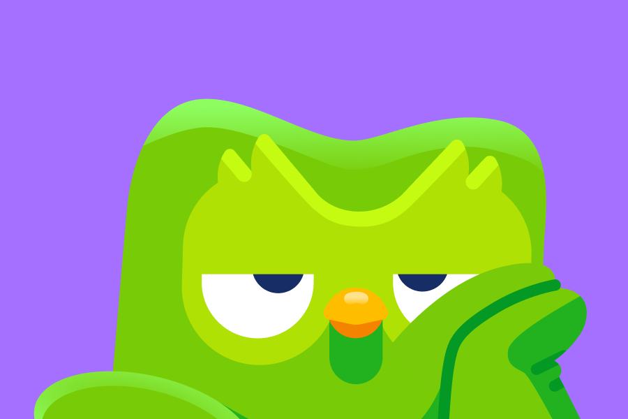 Ilustração do Duo entediado, com a cabeça apoiada em uma das asas.