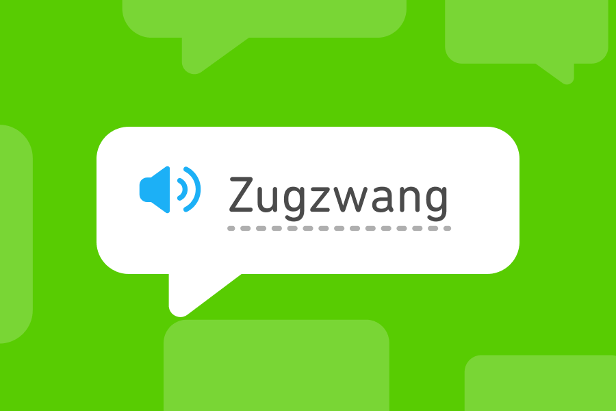 Ilustración de una burbuja de diálogo con la palabra en alemán "Zugzwang"