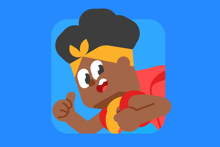 Illustration of Bea looking determined, giving a thumbs up, and wearing a backpack