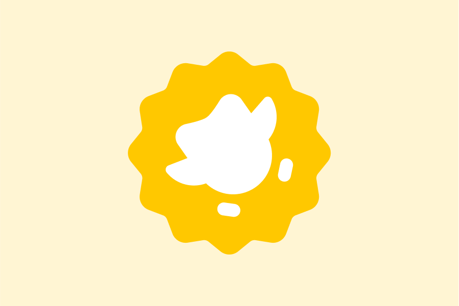 Ilustración del logo del Duolingo English Test en dorado. En el centro contiene la silueta de Duo, el búho, en blanco