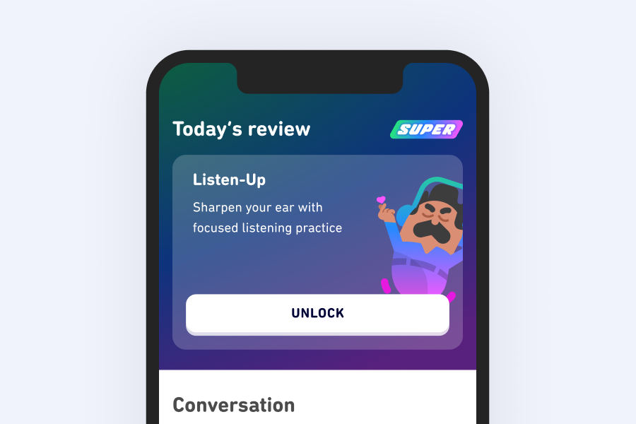 Screenshot des Übungscamps, das die Bereiche Übungen für Sprechen und Hörverständnis zeigt