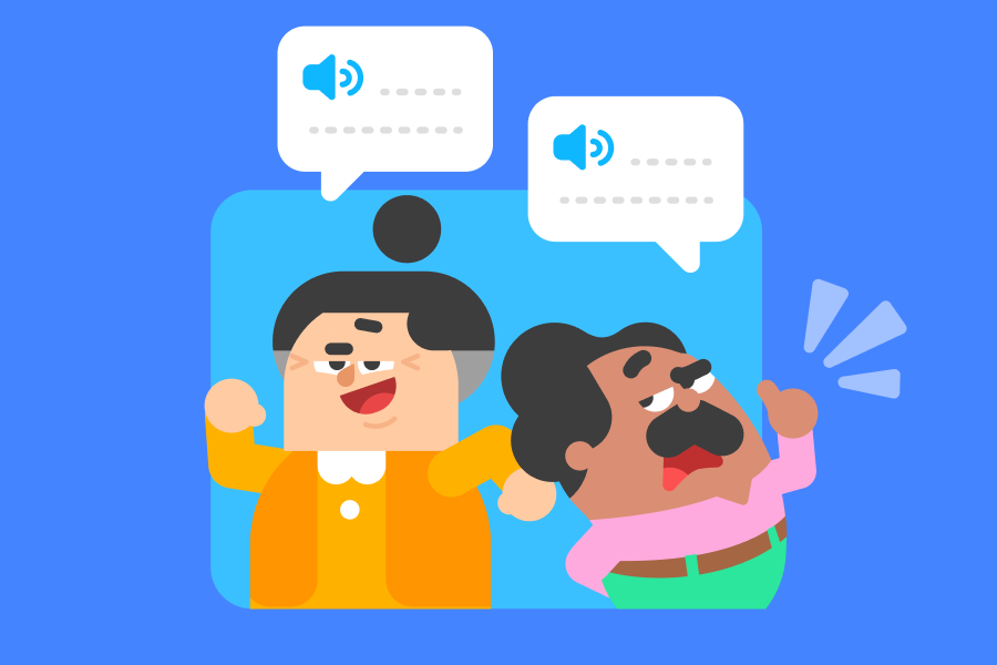 Abbildung von Lucy und Oscar im Gespräch, mit einer Sprechblase über jedem von ihnen