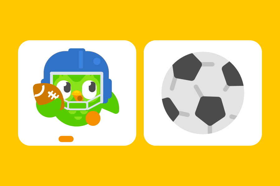 Ilustración de Duo con un casco y un balón de football americano, junto a la ilustración de un balón de fútbol