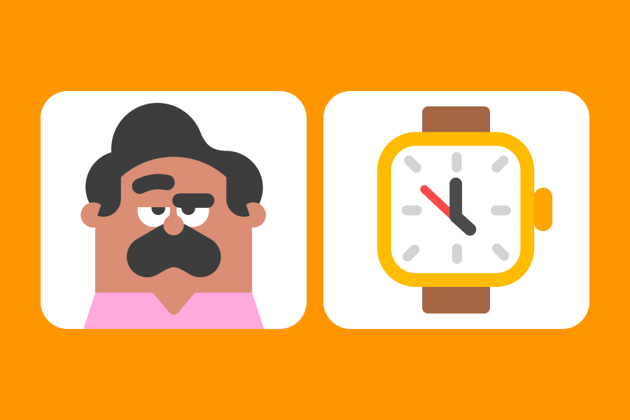 Oscar looking skeptical next to a wristwatch