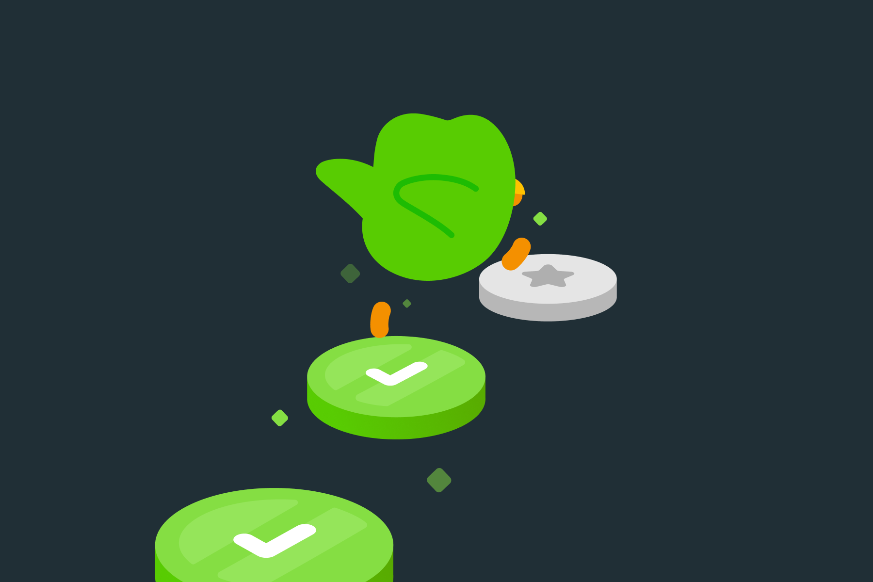 Duo the owl hopping from one completed circle (representing lessons) to the next