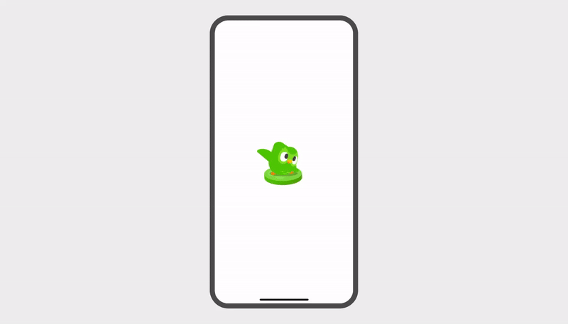 Gif do Duolingo Score. Começa com a coruja Duo pulando de círculo em círculo na trilha de aprendizado e pousando sobre a bandeira do curso de inglês e o número 6, que muda para 7. Quando o número muda, aparece o texto “Você aumentou o seu score de inglês!”