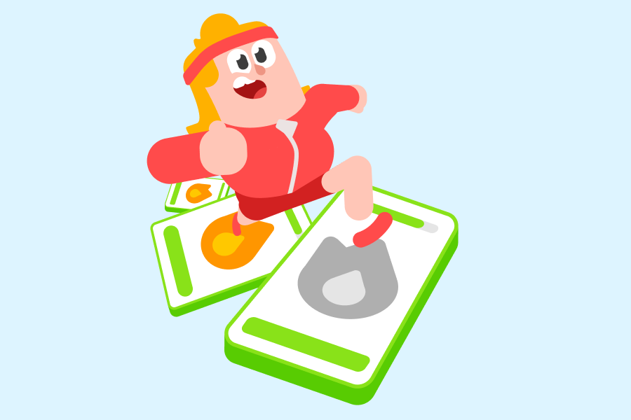 携帯電話の画面から次の画面に、連続記録の炎を点火しながら飛び移るエディのイラスト。