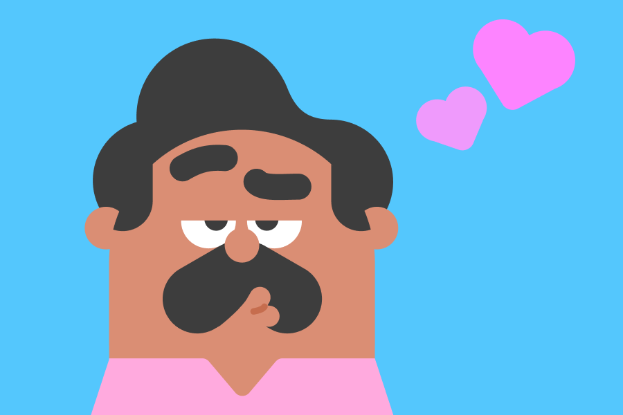 キスを送っているオスカーのイラストと頭上の2つのハート