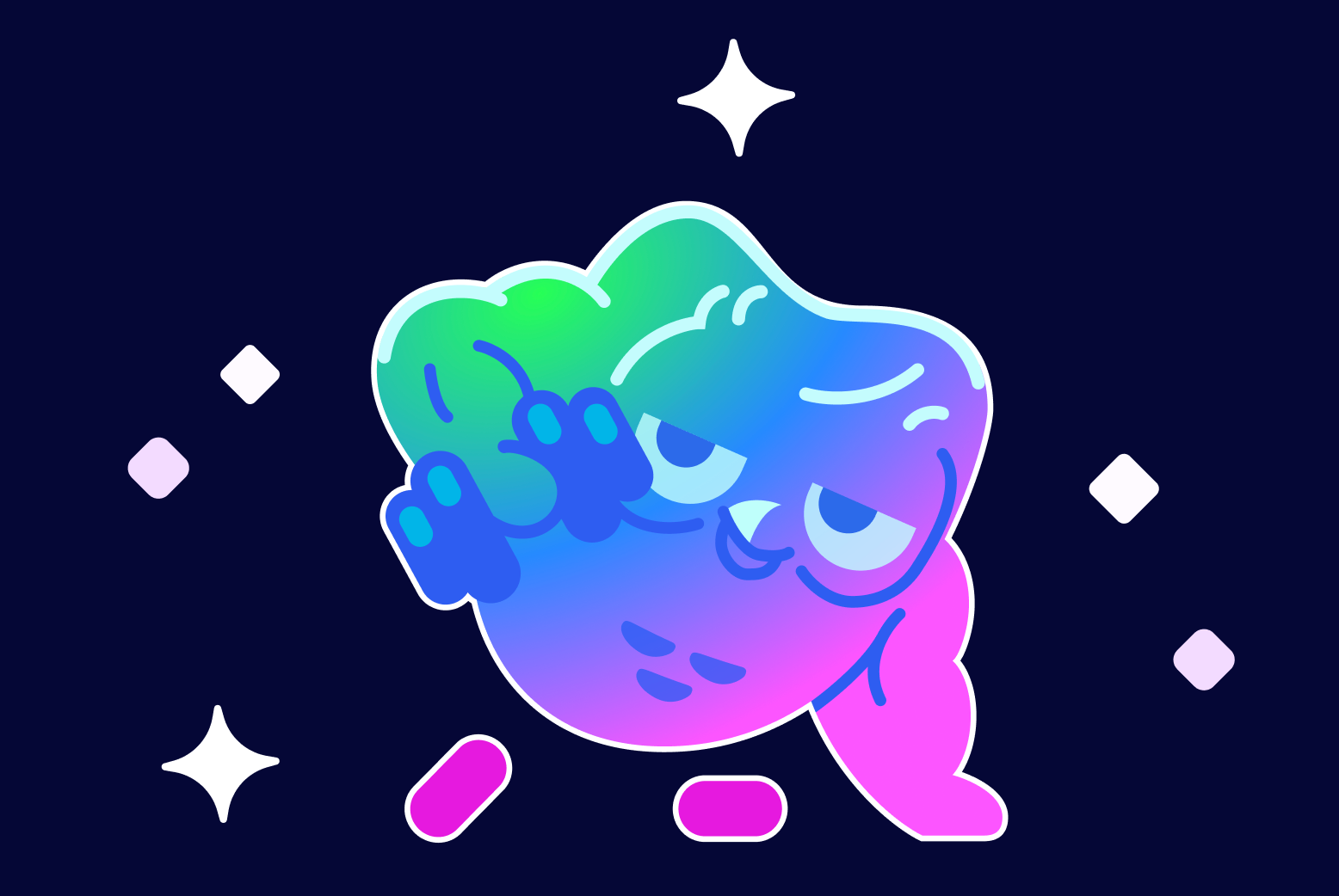 Duo lifting a dumbbell on a dark background with sparkles around him.