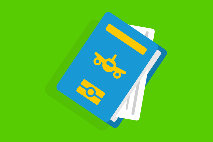 Abbildung eines Reisepasses mit Flugtickets darin