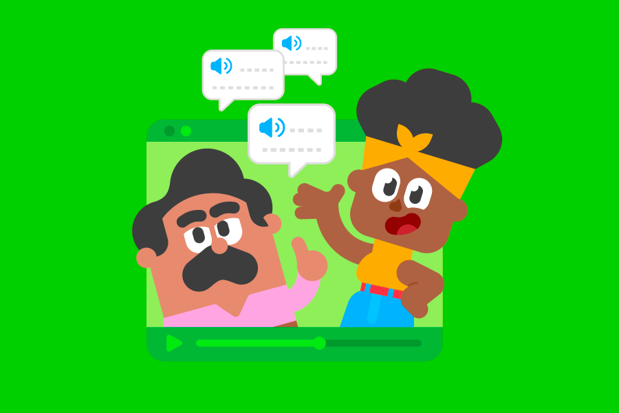 オスカーとビーが会話しながら、視聴者に手を振っているイラスト。